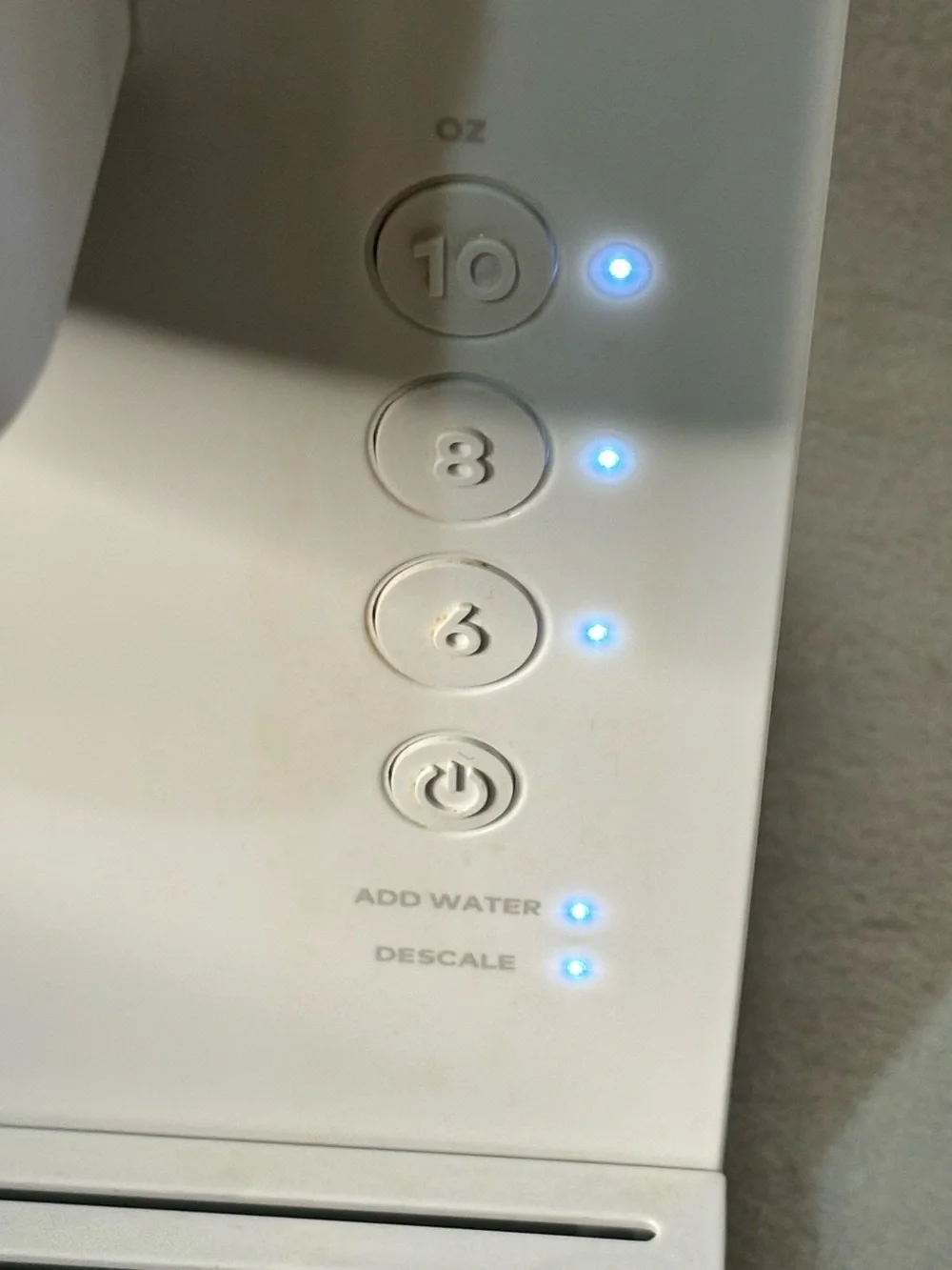 Keurig White Single-Serve Coffee Maker with Blue Indicator Lights